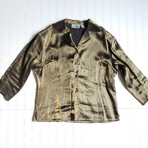 *Vintage* Paul Harris gold shiny button up blouse